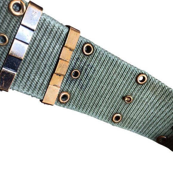 Large 1940's Vintage WW2 Web Canvas Pistol Belt With Brass Buckle - Picture 5 of 8